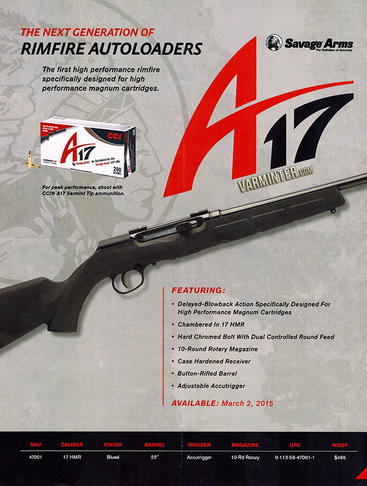 New Savage A17 Semi Auto 17 Hmr Rifle