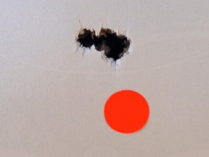 First five JSB King Heavy Pellets at 50 yards.  Half inch orange dot.