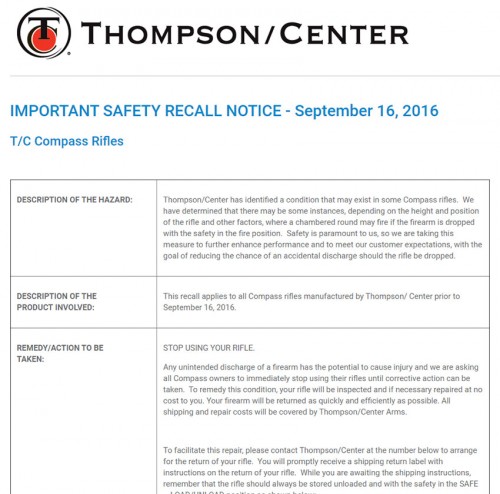 Thompson Center Compass Recall