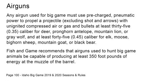 Airgun Hunting Regulations for Big Game in Idaho