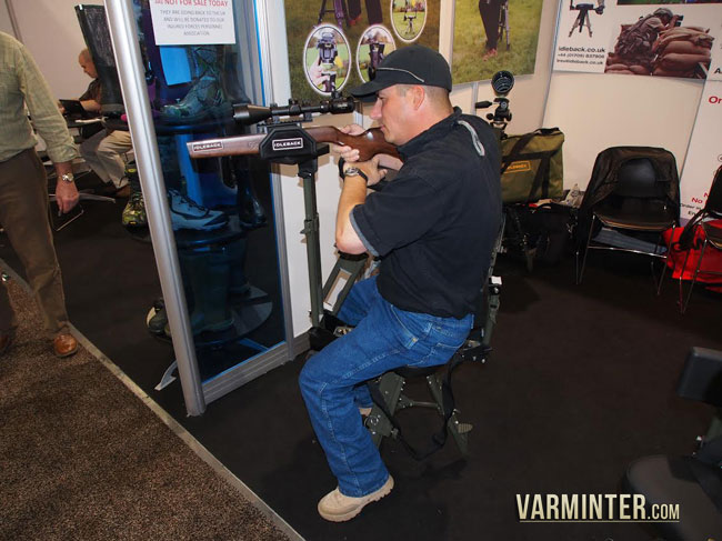 The Author on the Idleback Shooting Chair - 2014 SHOT Show.
