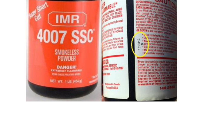 Product Safety Warning And Recall Notice For IMR-4007SSC Powder