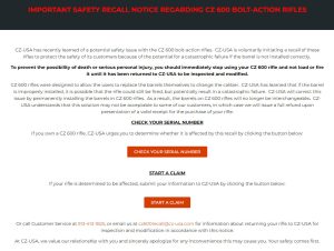 CZ-USA Issues Recall of New Model 600 Bolt-Action Rifles