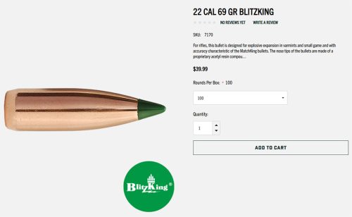 Sierra Bullets are Now Selling the .224″ – 69 Grain Blitzking